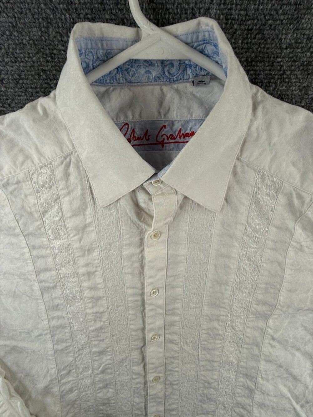 Robert Graham Button Up Striped Textured White XL Intricate PADDED SHOULDERS